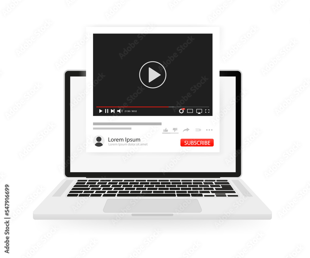 Poster video player interface template with controls. video player layout. concept of online blog, stream o
