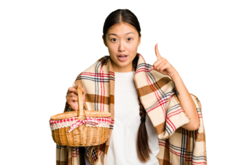 Young asian woman holding a picnic basket isolated having an idea, inspiration concept.