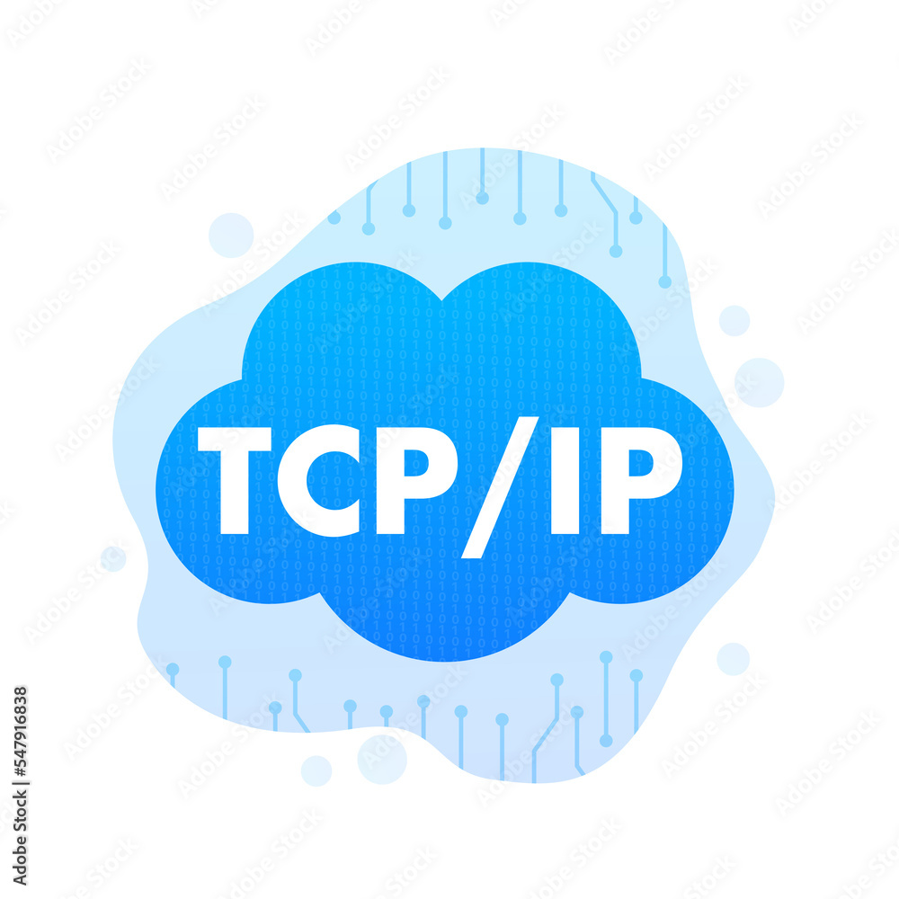 Poster tcp ip - transmission control protocol. internet protocol, digital cloud. vector illustration