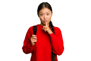 Young Chinese singer woman isolated keeping a secret or asking for silence.