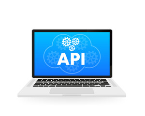 API settings on laptop software, computer technology isolated on white background. Vector illustration