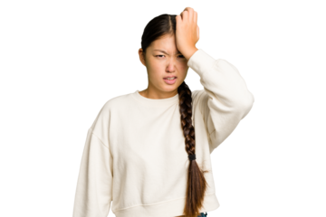 Young Asian woman isolated forgetting something, slapping forehead with palm and closing eyes.