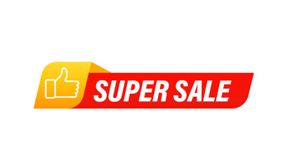 Super sale. with thumb up Modern web banner element. Vector illustration - obrazy, fototapety, plakaty