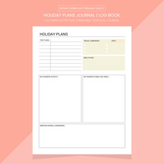 Naklejka premium Holiday Plans | Holiday Plans Tracker Diary Journal | Notebook Printable Template