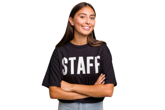 Young caucasian staff woman isolated laughing and having fun.