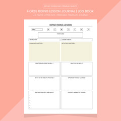 Horse Riding Lesson Diary Journal | Notebook Printable Template