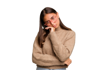 Young cute caucasian woman isolated tired of a repetitive task.