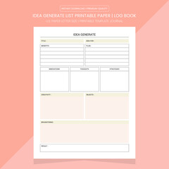 Naklejka premium Idea Generate List Printable | Idea Generate Diary Journal | Notebook Printable Template