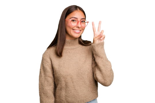 Young cute caucasian woman isolated showing number two with fingers.