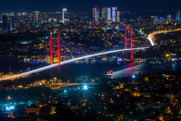 Fototapeta na wymiar Evening traffic on the fatih sultan mehmet bridge