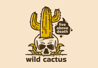 Vintage illustration of cactus on skull