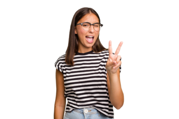 Young cute caucasian woman isolated showing number two with fingers.