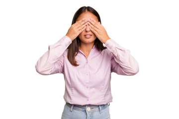 Young cute caucasian woman isolated afraid covering eyes with hands.