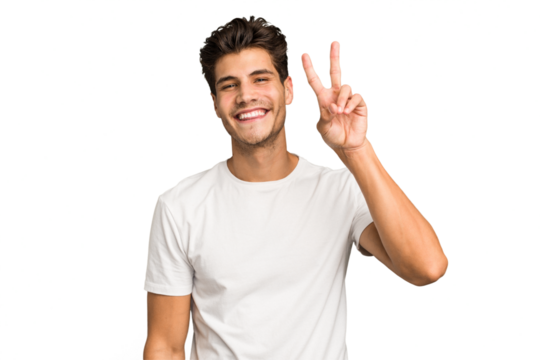 Young caucasian handsome man isolated showing number two with fingers.