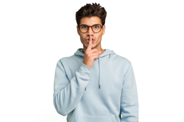 Young caucasian handsome man isolated keeping a secret or asking for silence.