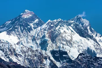 Fototapete Lhotse Mount Everest and Mt Lhotse from Renjo pass blue colored