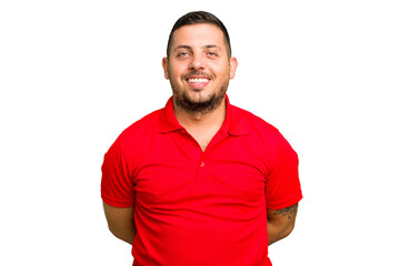 Fototapeta premium Young caucasian man isolated happy, smiling and cheerful.
