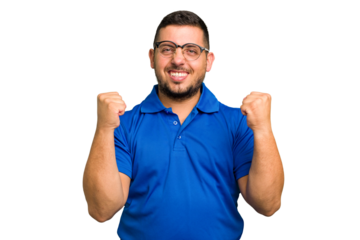 Young caucasian man isolated cheering carefree and excited. Victory concept.