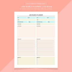Job Search Planner | Job Search Log Diary Journal | Notebook Printable Template