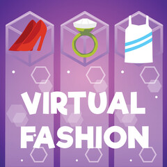 Metaverse virtual fashion banner or poster template flat vector illustration.