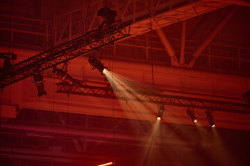 Red event hall with warm spotlight