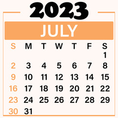 July 2023 Calendar template illustration