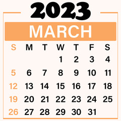 March 2023 Calendar template illustration