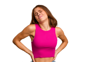 Young caucasian woman isolated suffering a back pain.