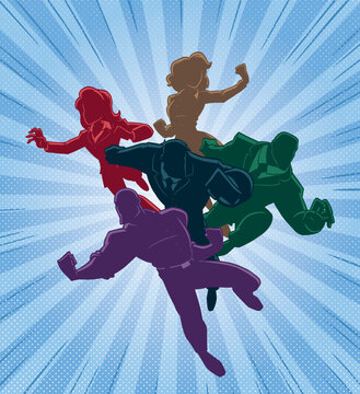 Super Business Team Colorful Silhouettes to Rescue