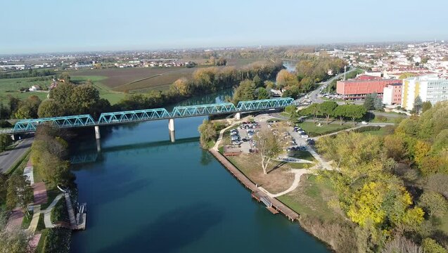 Aerial view of the Vittoria bridge, San Don&agrave; di Piave Italy