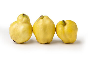Quince fruit (Cydonia oblonga) closeup isolated on white background