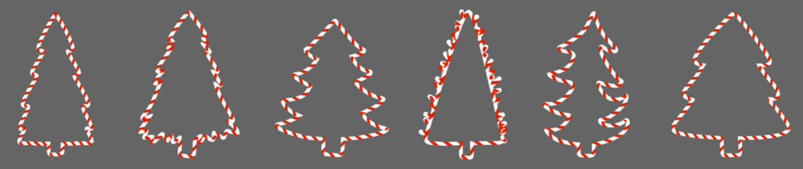 Christmas tree in the form of a candy cane. White red border. Vector isolated.