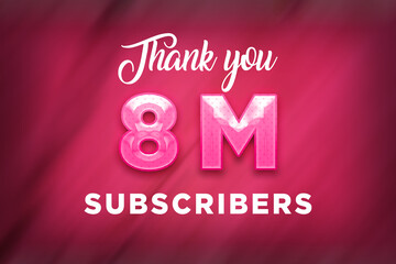 8 Million  subscribers celebration greeting banner with Pink Design