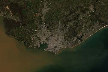 High resolution satellite image of Montevideo in Uruguay- contains modified Copernicus Sentinel...