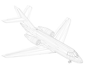 Passenger aircraft wireframe from black lines isolated on white background. Isometric view. 3D. Vector illustration.