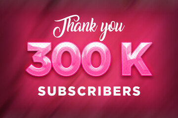 300 K  subscribers celebration greeting banner with Pink Design