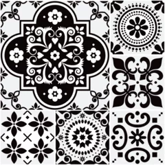 Rideaux tamisants Portugal carreaux de céramique Azulejo tiles seamless vector pattern set - different tile size, traditional design collection inspired by Portuguese and Spanish ornaments in black and white 