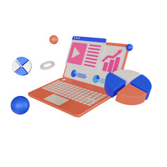 3d laptop with digital marketing 3d illustration 