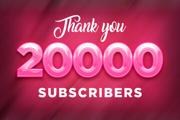 20000 subscribers celebration greeting banner with Pink Design