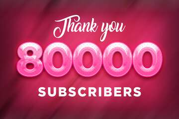 80000 subscribers celebration greeting banner with Pink Design