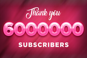 6000000 subscribers celebration greeting banner with Pink Design