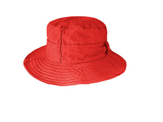 Red bucket hat isolated on white