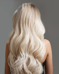wavy blond long hair. ombre. back view