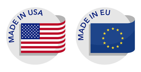 Country of origin icons - USA, EU - obrazy, fototapety, plakaty