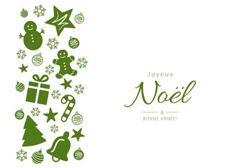 French text Joyeux Noël et Bonne Année! Merry Christmas and Happy New Year. Vector illustration
