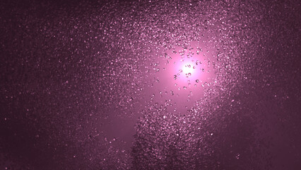 3D rendering of cluster of crystal beads or droplets of water in dark environment. An abstract background