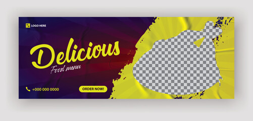 Delicious food menu and restaurant promotional facebook cover banner template design
