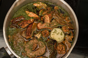 Preparing wild mushroom soup