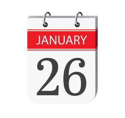 26 january calendar page. 3d one day calendar date appointment, event reminder illustration.