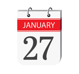 27 january calendar page. 3d one day calendar date appointment, event reminder illustration.